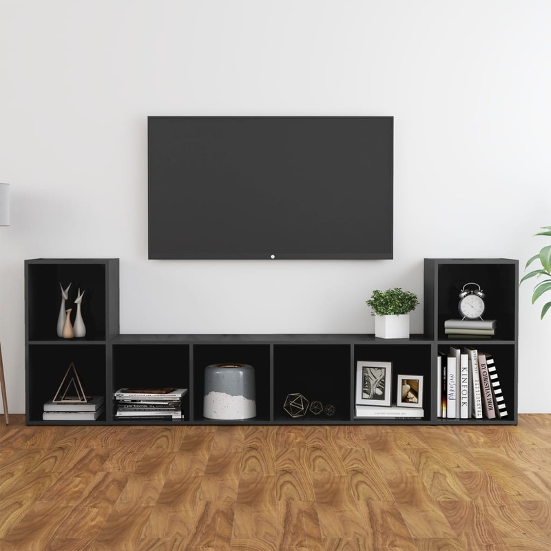 Berkfield 3 Piece TV Cabinet Set High Gloss Grey Engineered Wood