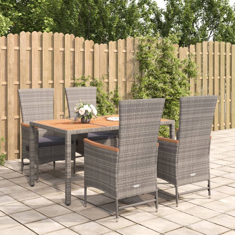 Berkfield 5 Piece Garden Dining Set Grey Poly Rattan&Solid Wood Acacia