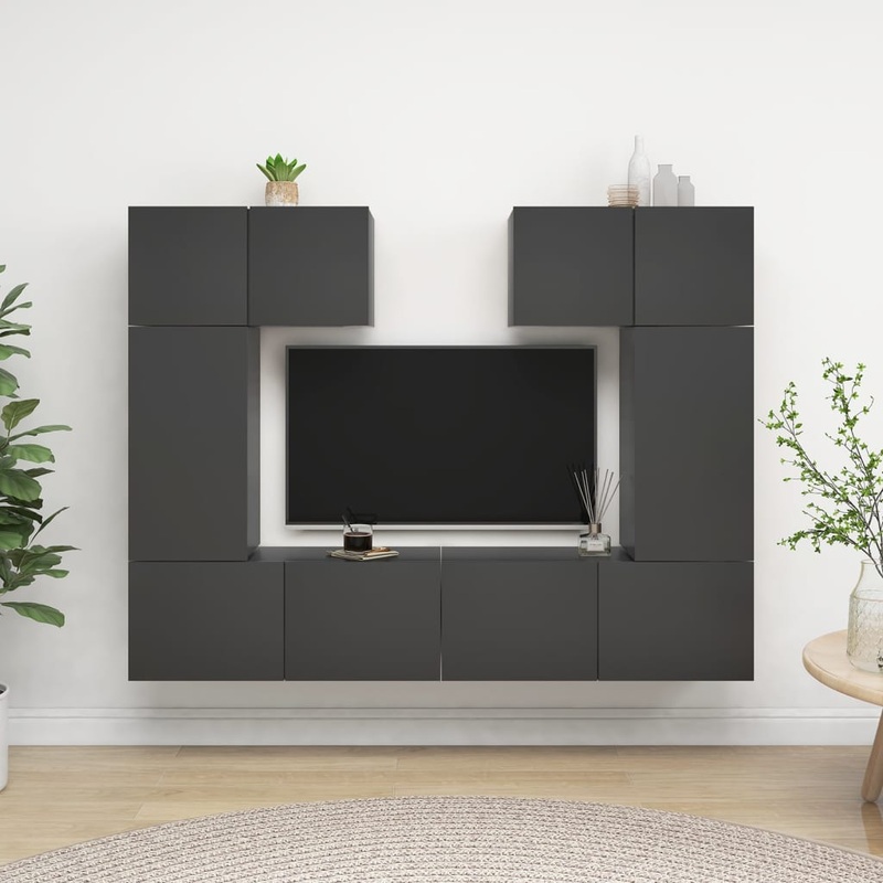 Berkfield 6 Piece TV Cabinet Set Grey Engineered Wood