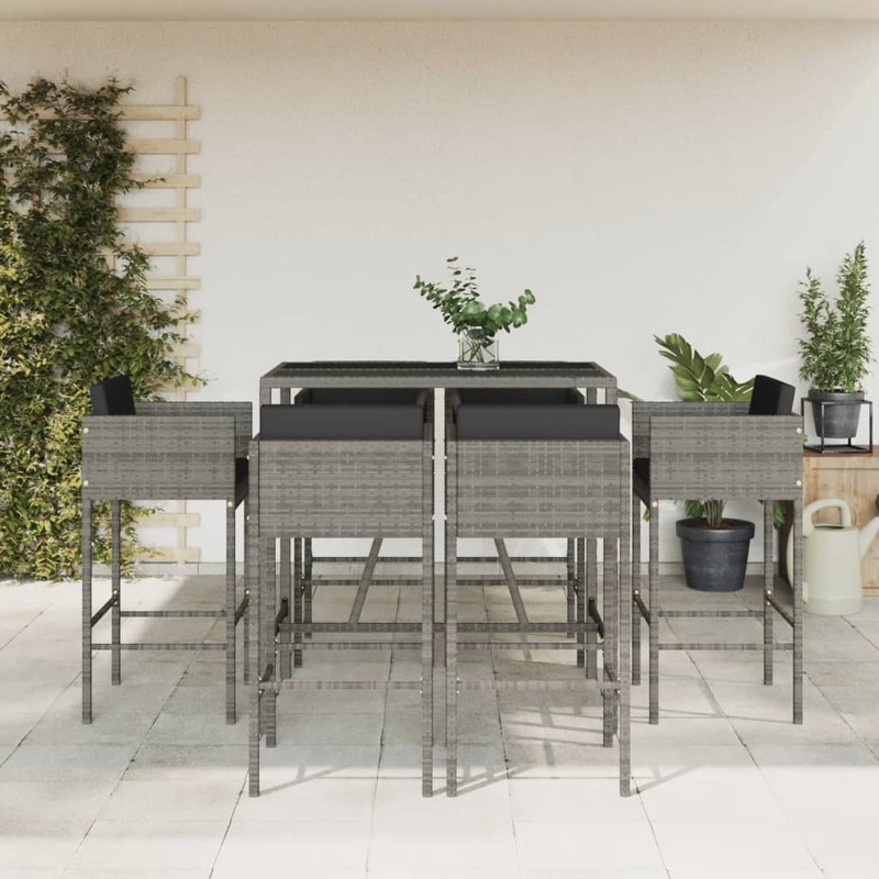 Berkfield 7 Piece Garden Bar Set with Cushions Grey Poly Rattan