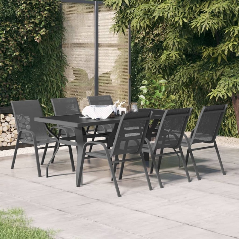Berkfield 7 Piece Garden Dining Set Grey and Black