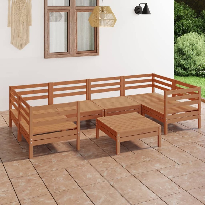 Berkfield 7 Piece Garden Lounge Set Honey Brown Solid Wood Pine