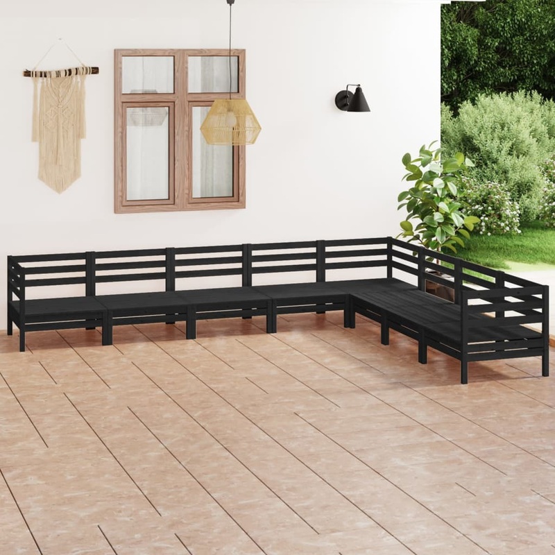 Berkfield 8 Piece Garden Lounge Set Solid Wood Pine Black