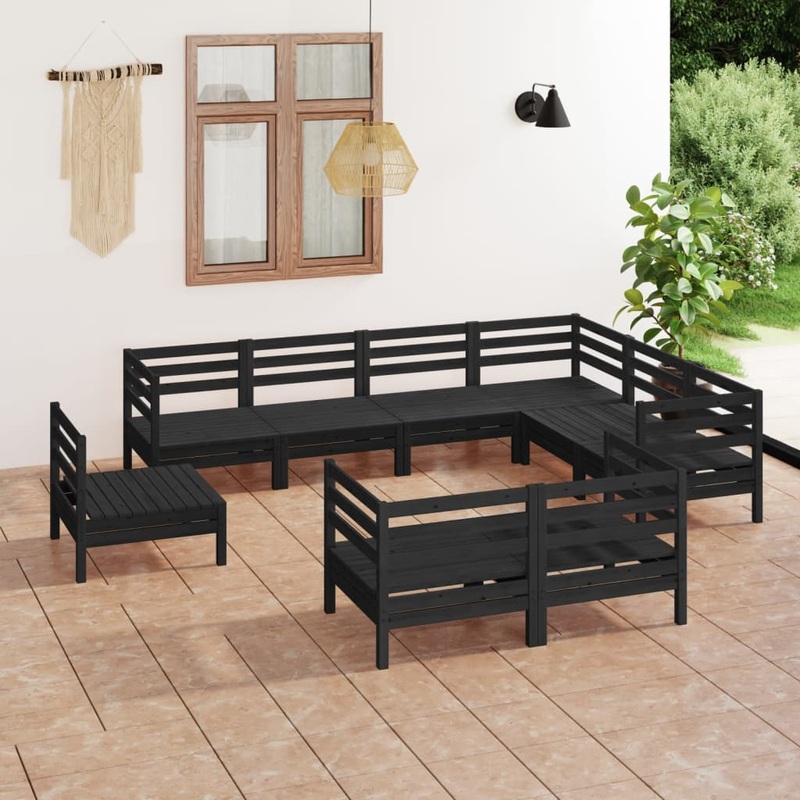 Berkfield 9 Piece Garden Lounge Set Solid Wood Pine Black