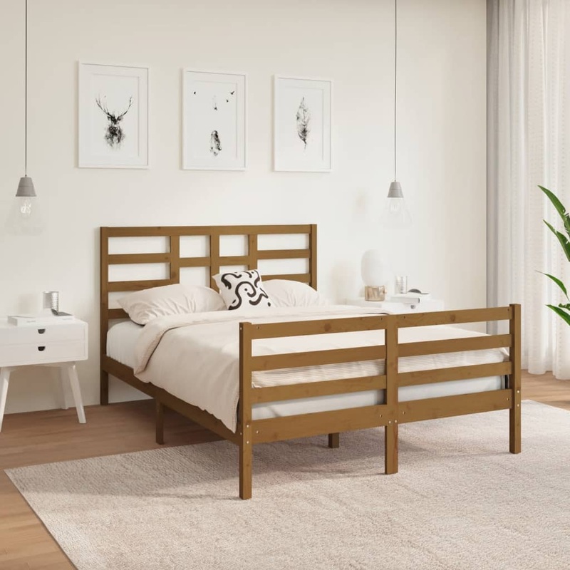 Berkfield Bed Frame Honey Brown Solid Wood 135×190 cm Double