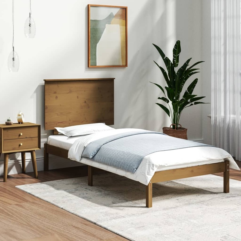 Berkfield Bed Frame Honey Brown Solid Wood 90×190 cm Single