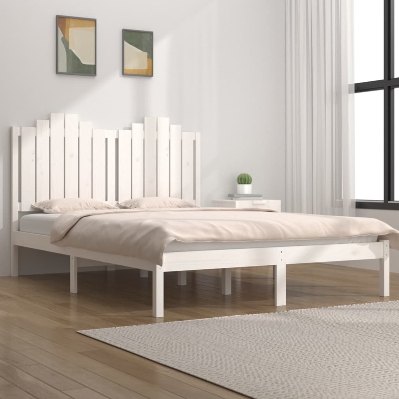 Berkfield Bed Frame White Solid Wood Pine 135×190 cm Double