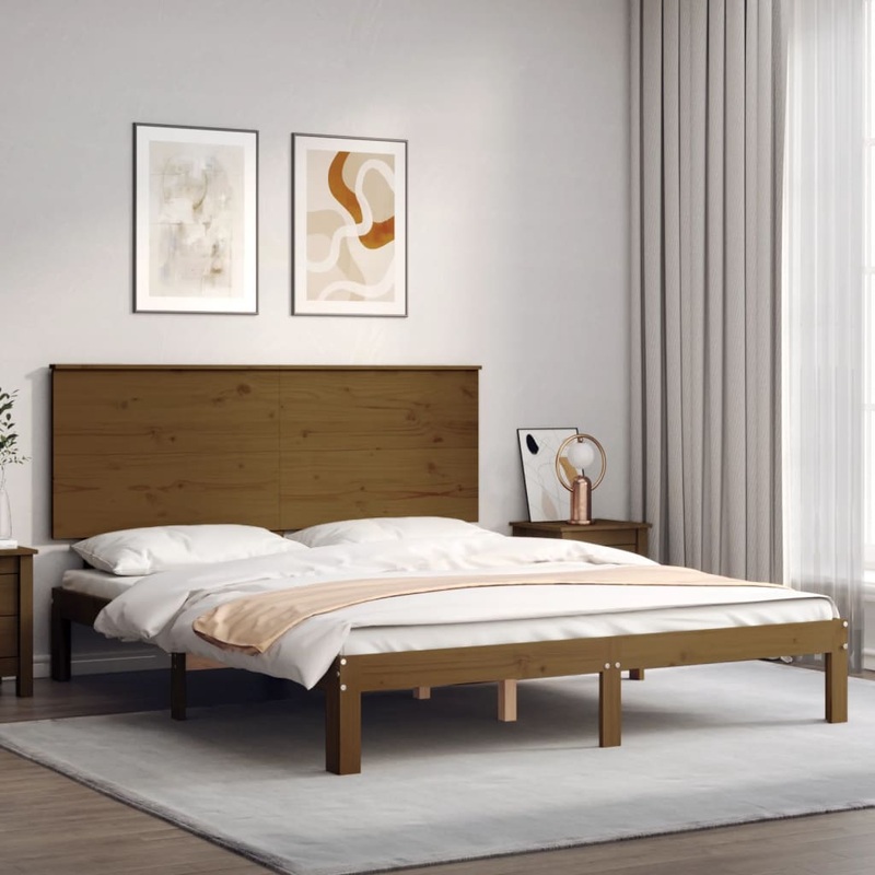 Berkfield Bed Frame with Headboard Honey Brown 160×200 cm Solid Wood