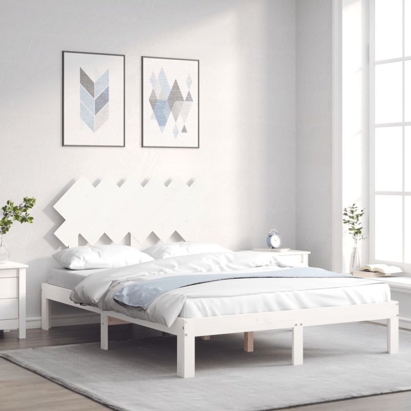 Berkfield Bed Frame with Headboard White Small Double Solid Wood