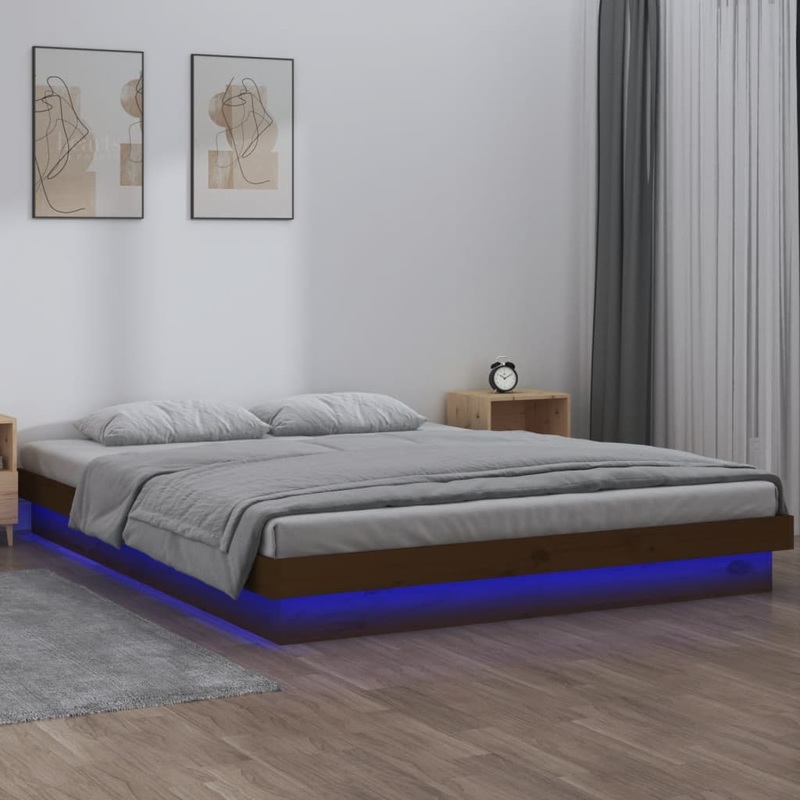 Berkfield LED Bed Frame Honey Brown 150×200 cm King Size Solid Wood