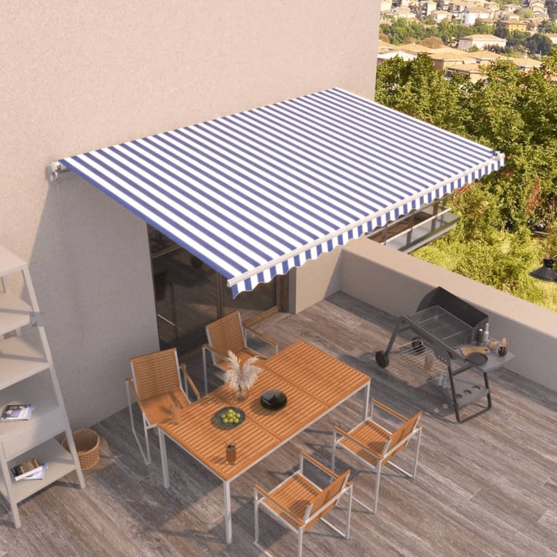 Berkfield Manual Retractable Awning 500×350 cm Blue and White
