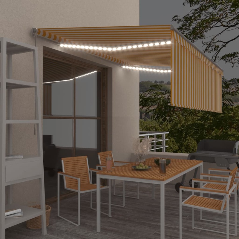 Berkfield Manual Retractable Awning with Blind&LED 4x3m Yellow&White
