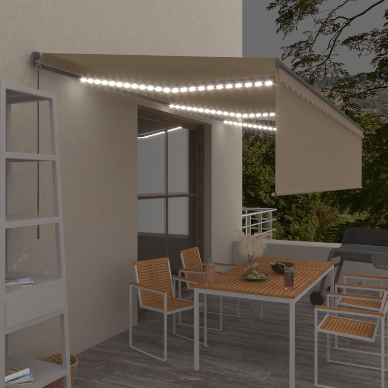 Berkfield Manual Retractable Awning with Blind&LED 6x3m Cream