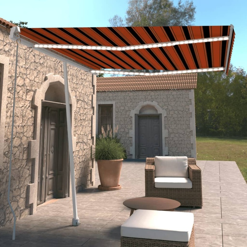 Berkfield Manual Retractable Awning with LED 300×250 cm Orange and Brown