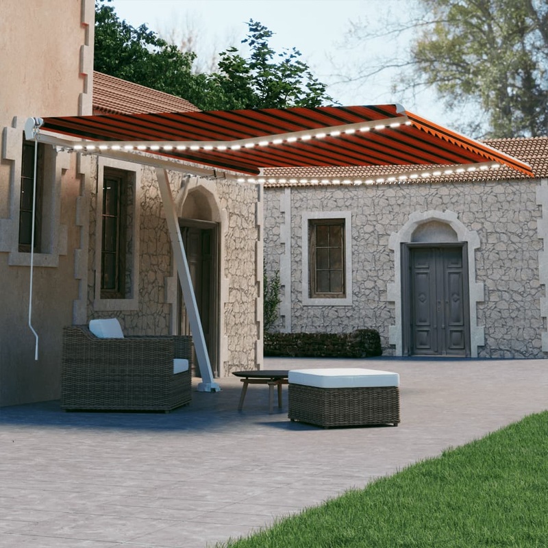 Berkfield Manual Retractable Awning with LED 400×300 cm Orange and Brown