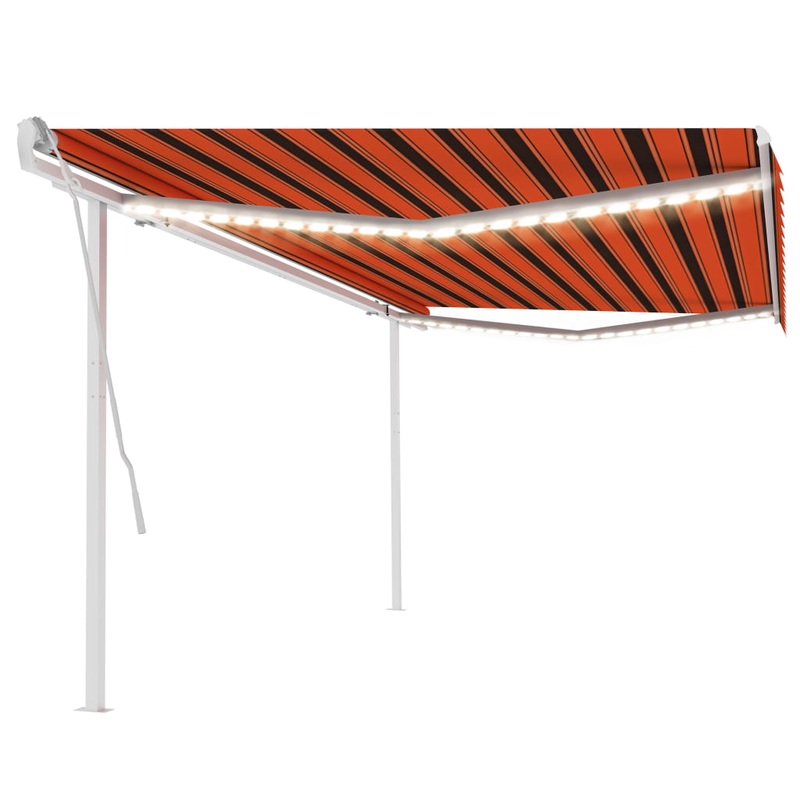 Berkfield Manual Retractable Awning with LED 5×3 m Orange and Brown