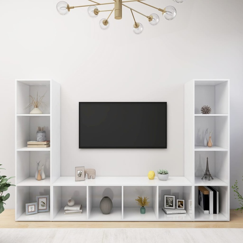 Berkfield TV Cabinets 3 pcs High Gloss White 142.5x35x36.5 cm Engineered Wood