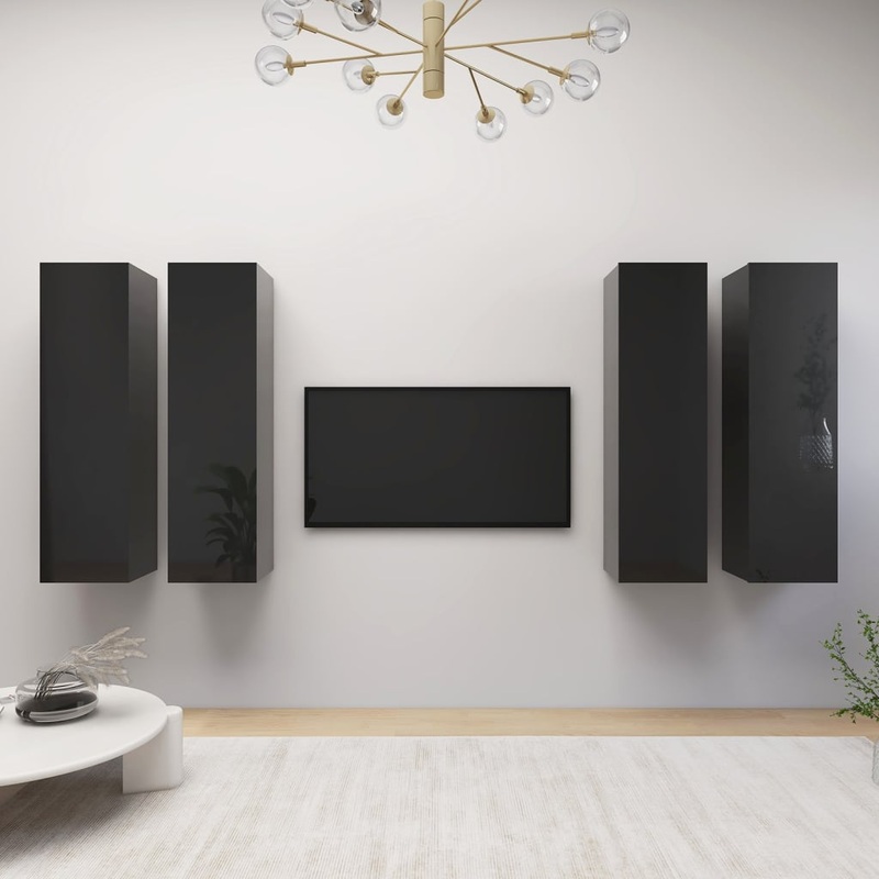 Berkfield TV Cabinets 4 pcs High Gloss Black 30.5x30x110 cm Engineered Wood