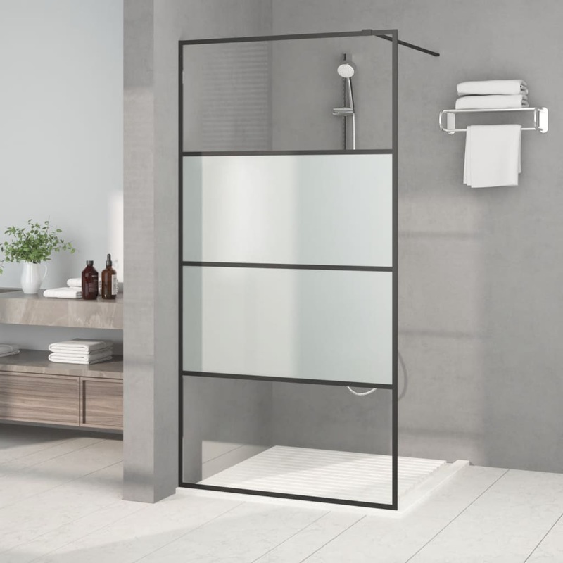 Berkfield Walk-in Shower Wall Black 100×195 cm Half Frosted ESG Glass