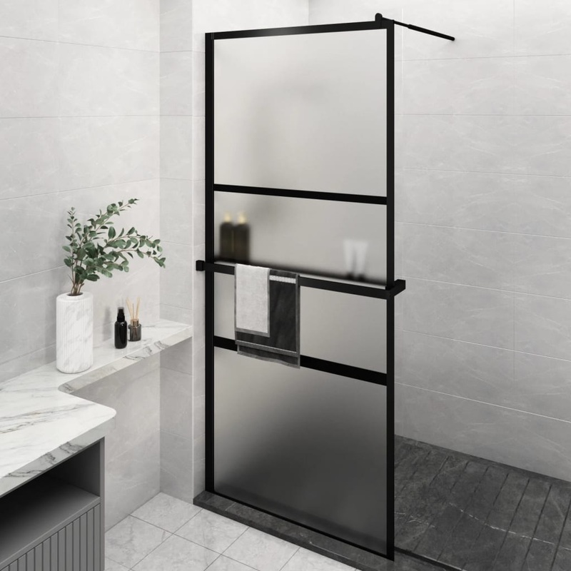 Berkfield Walk-in Shower Wall with Shelf Black 90×195 cm ESG Glass&Aluminium