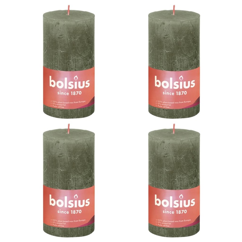 Bolsius Rustic Pillar Candles Shine 4 pcs 130×68 mm Fresh Olive