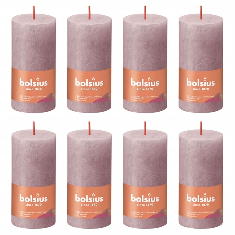 Bolsius Rustic Pillar Candles Shine 8 pcs 100×50 mm Ash Rose