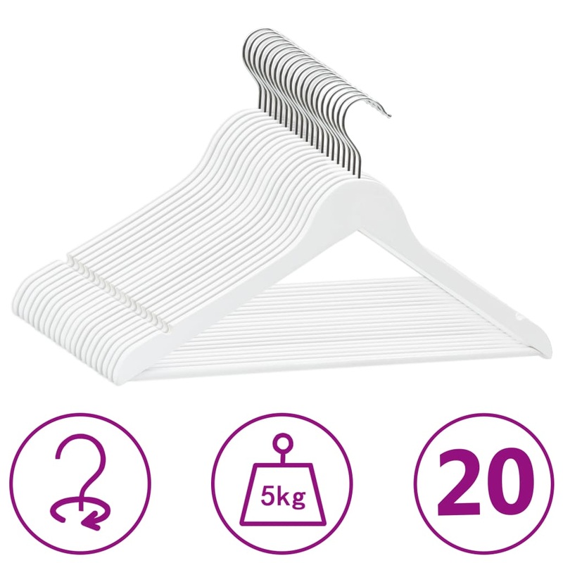 Berkfield 20 pcs Clothes Hanger Set Non-slip White Hardwood