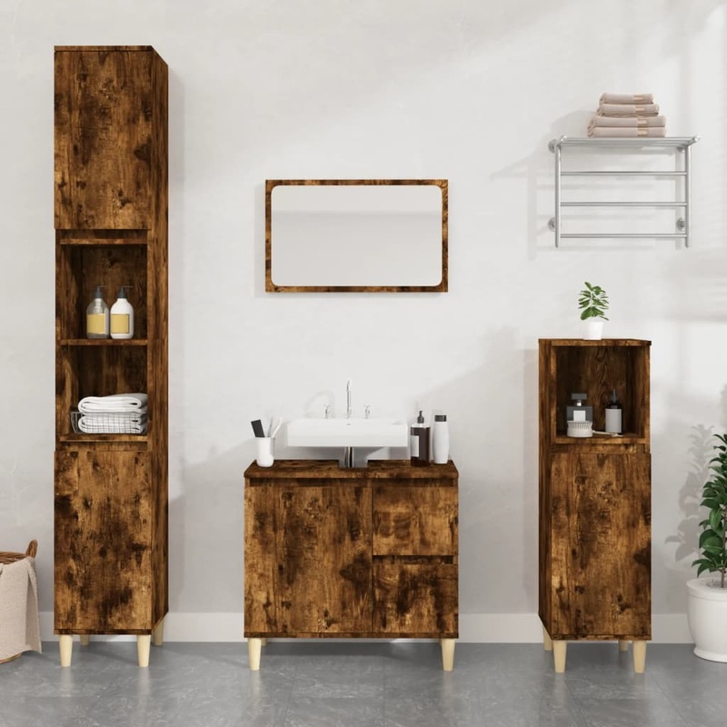 Berkfield 3 Piece Bathroom Cabinet Set Smoked Oak Engineered Wood