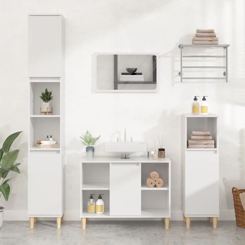 Berkfield 3 Piece Bathroom Furniture Set High Gloss White Engineered Wood