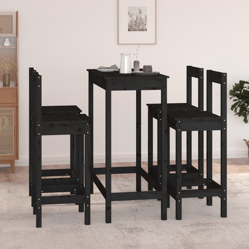 Berkfield 5 Piece Bar Set Black Solid Wood Pine