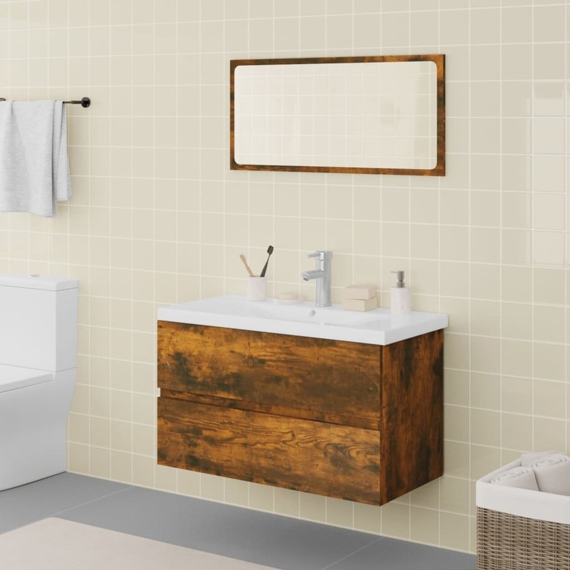 Berkfield Bathroom Furniture Set Smoked Oak Engineered Wood