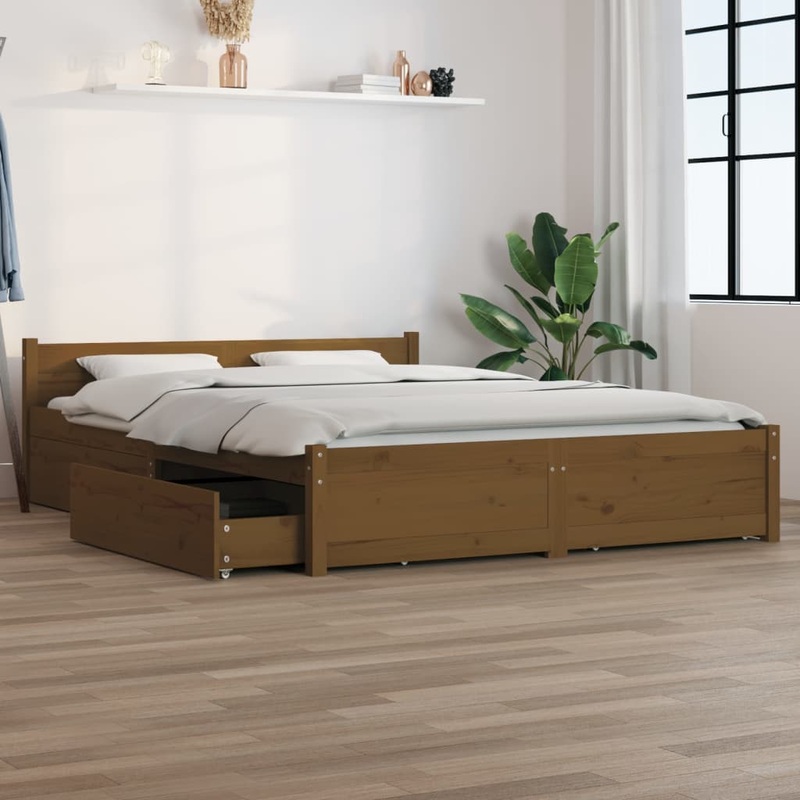 Berkfield Bed Frame with Drawers Honey Brown 150×200 cm King Size