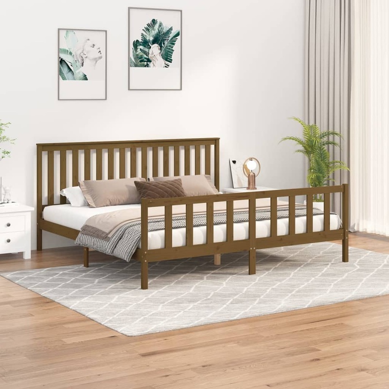 Berkfield Bed Frame with Headboard Honey Brown 180×200 cm Solid Wood Pine Super King Size
