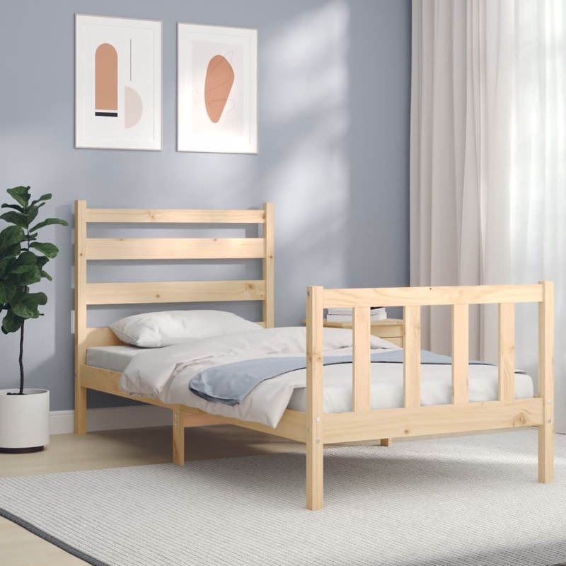 Berkfield Bed Frame with Headboard Small Single Solid Wood