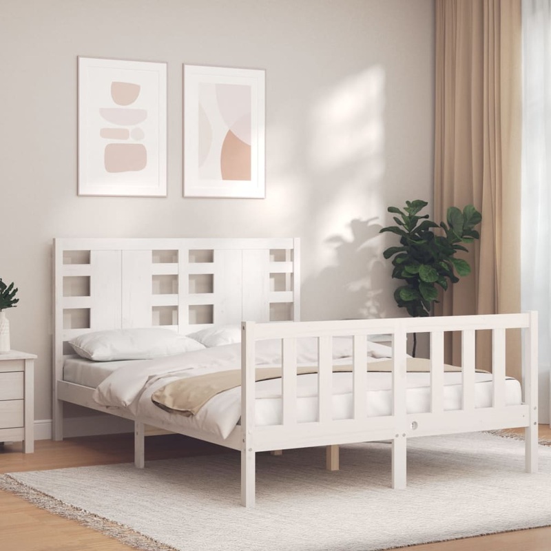 Berkfield Bed Frame with Headboard White 120×200 cm Solid Wood