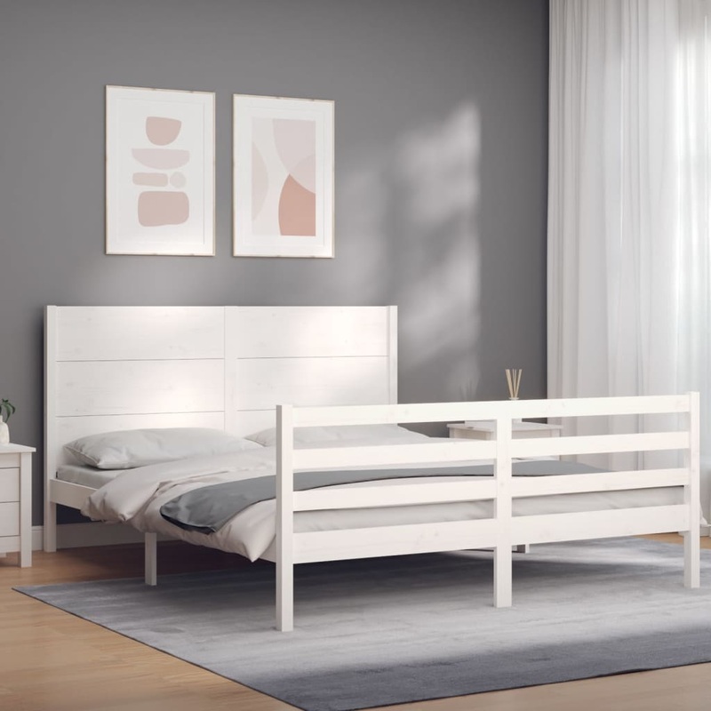 Berkfield Bed Frame with Headboard White 160×200 cm Solid Wood