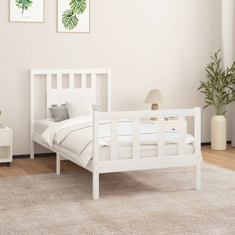 Berkfield Bed Frame with Headboard White Solid Wood Pine 100×200 cm