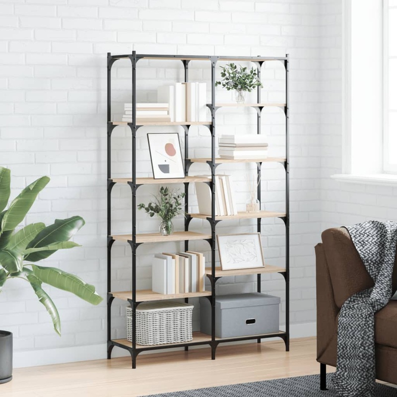 Berkfield Bookshelf Sonoma Oak 100x32x170 cm Engineered Wood and Iron