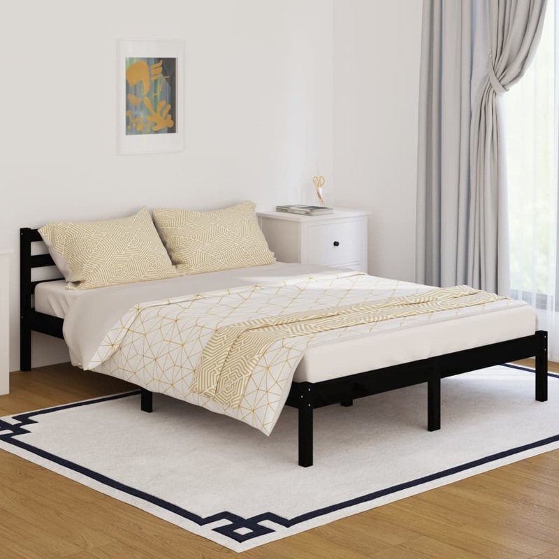 Berkfield Day Bed Solid Wood Pine 140×200 cm Double Black