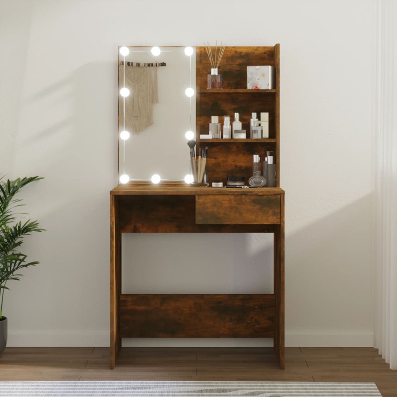 Berkfield Dressing Table with LED Smoked Oak 74.5x40x141 cm