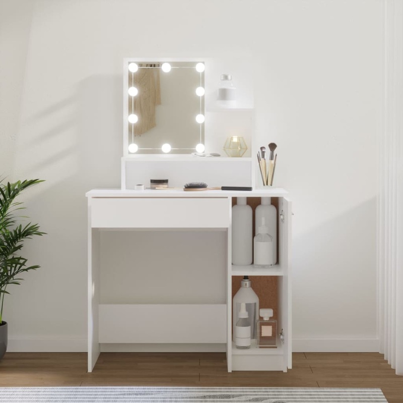 Berkfield Dressing Table with LED White 86.5x35x136 cm
