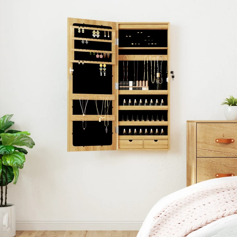 Berkfield Mirror Jewellery Cabinet with LED Lights Wall Mounted