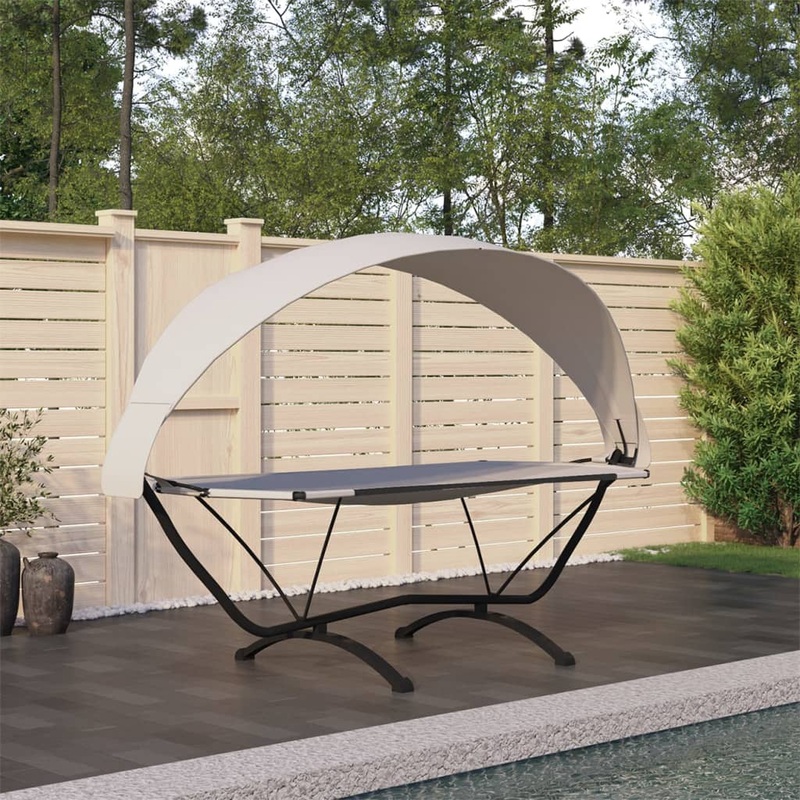 Berkfield Outdoor Lounge Bed with Canopy Cream Steel and Oxford Fabric