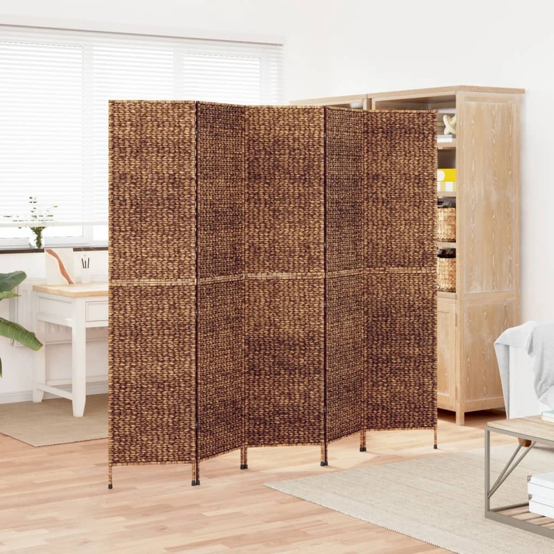 Berkfield Room Divider 5-Panel Brown 205×180 cm Water Hyacinth