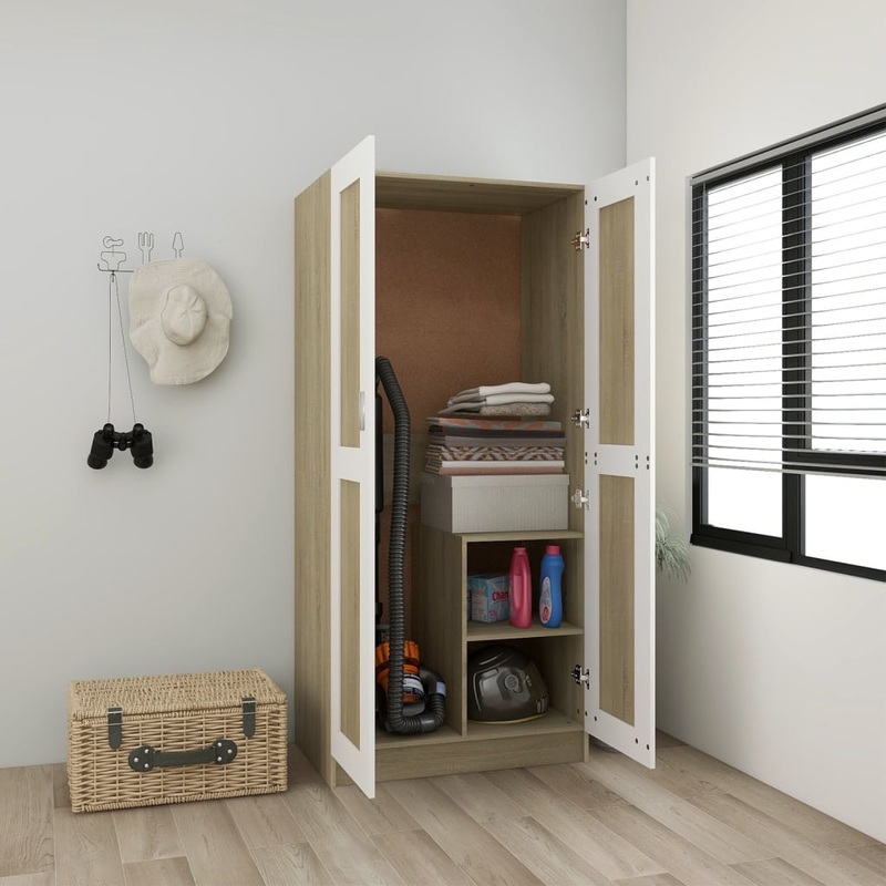 Berkfield Wardrobe White and Sonoma Oak 82.5×51.5×180 cm Engineered Wood