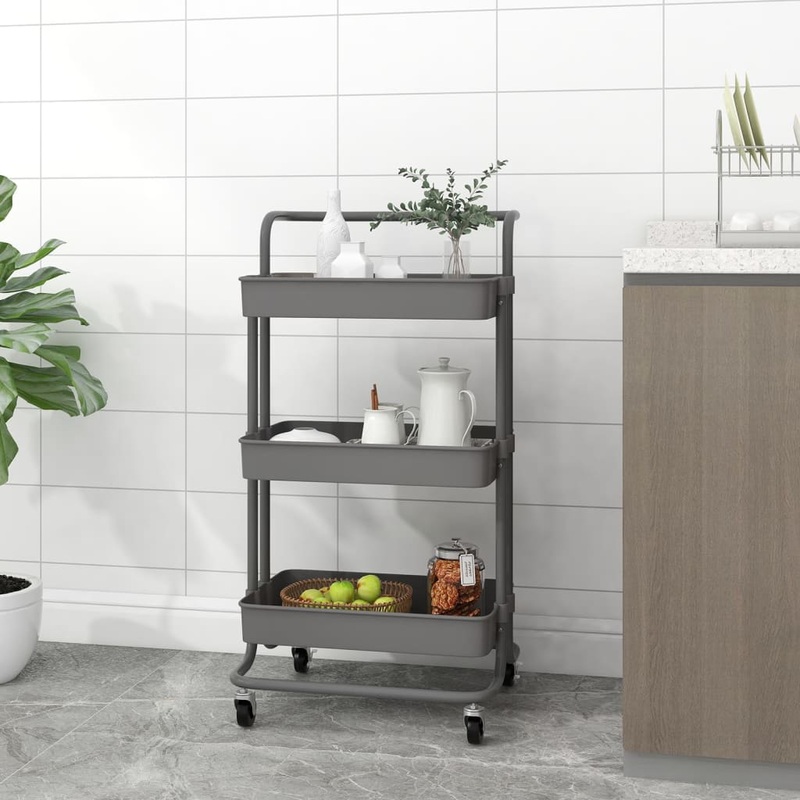 Berkfield 3-Tier Kitchen Trolley Grey 42x35x85 cm Iron and ABS