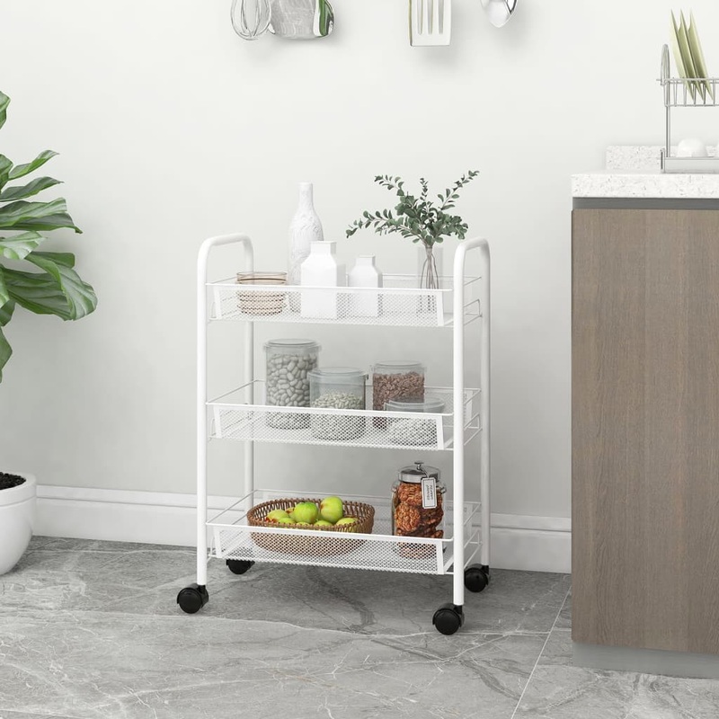 Berkfield 3-Tier Kitchen Trolley White 46x26x64 cm Iron