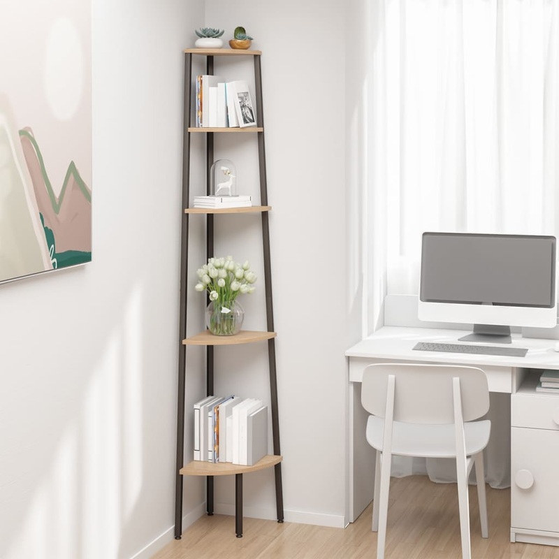 Berkfield 5-Tier Corner Shelf Light Brown and Black 45.5×31.5×180 cm