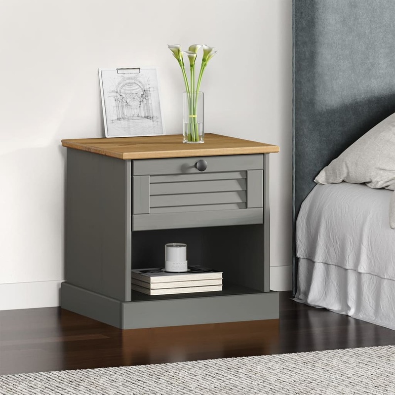 Berkfield Bedside Cabinet VIGO Grey 42x35x40 cm Solid Wood Pine