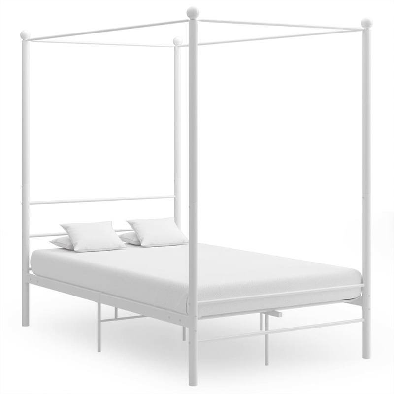 Berkfield Canopy Bed Frame White Metal 140×200 cm